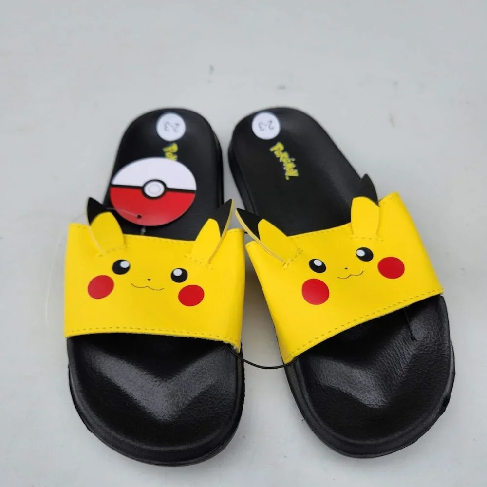 NEW Boy's Size 2-3 Sandals Pikachu Pokemon Yellow Black Slides Shoes Pokemon